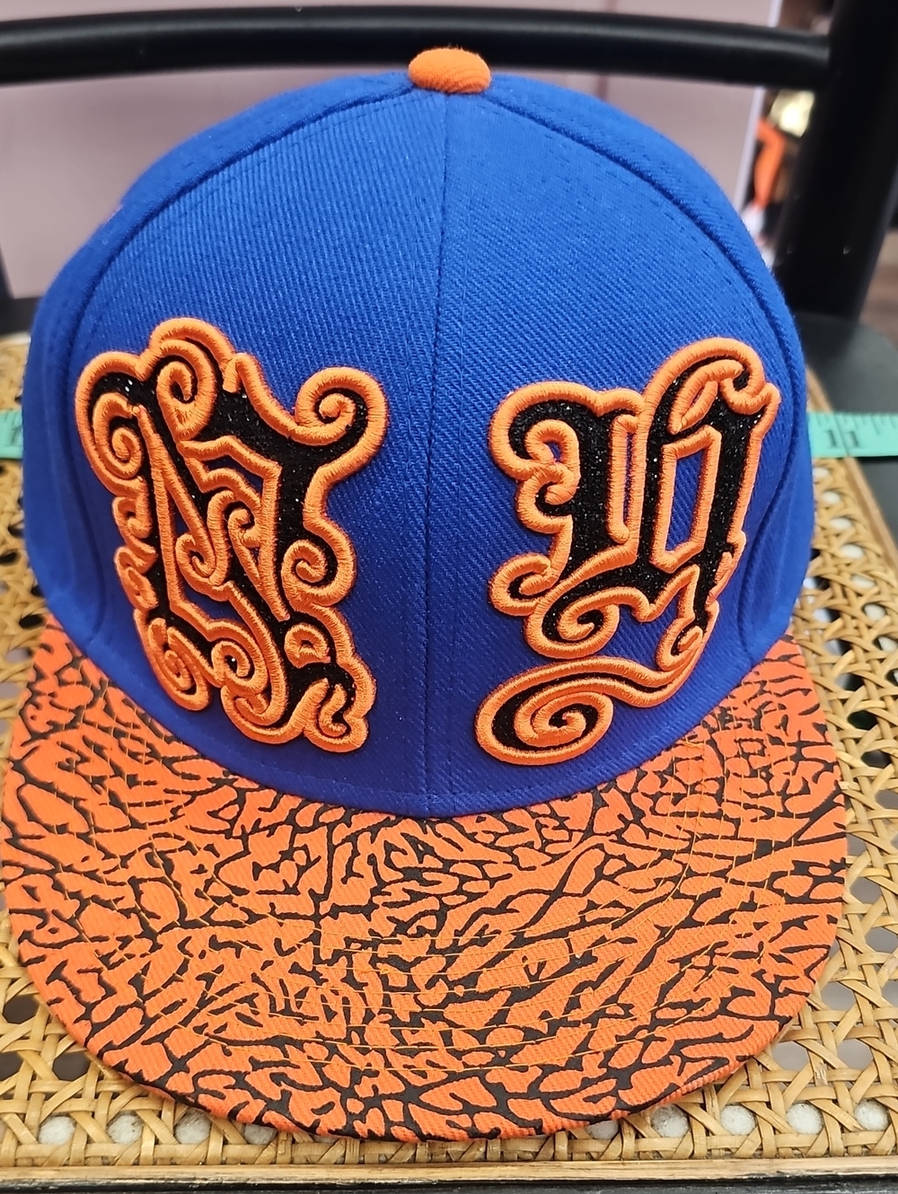 KBETHOS Royal Blue and Orange Embroidered Flat-Brim Hat